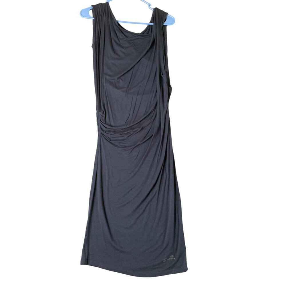 Seven 7 Womens Size Small Navy Blue Cap Sleeve Midi Dress Wrap Look